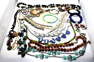 Lot-Vintage Necklaces, Bracelets, Earrings, Ring, Rhinestones, Beads, Thermoset - Picture 1 of 20