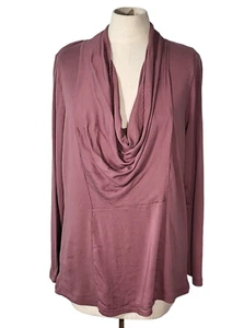 Weiche Umrandung Tunika Damen Größe Large Wasserfallausschnitt Modal Langarm Mauve - Bild 1 von 4
