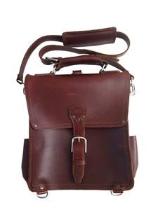 Sattelrücken Leder 15""x13""x4"" UMHÄNGETASCHE SCHULTER KURIERTASCHE RUCKSACK Kastanie - Bild 1 von 14