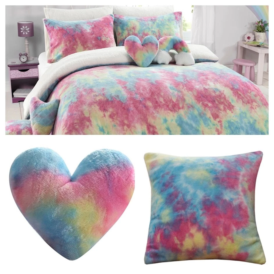 Luxury Rainbow Tie Dye Teddy Fleece Duvet Cover, Fitted Sheet, Throw, Cushion - Image 1 of 1