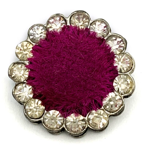 Antique Pink Fabric Button with Clear Paste Jewels Border 3/4" Small Fuchsia Cover