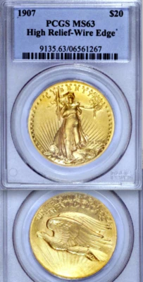 Alto relieve 1907 graduación profesional MS63 █ $20 Saint Gaudens doble águila Foto 1 de 3