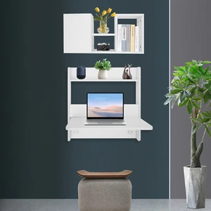 2-tier Wall Mounted Bookshelf Folding Space Saving Table Fold Down Laptop Desk - Picture 1 of 18