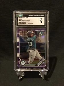 Tarjeta de novato 2019 Julio Rodríguez/250 Bowman Draft cromo refractor púrpura CGC 9 - Imagen 1 de 2