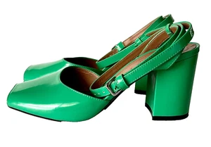 MARNI Block Heel Leather Sandals Ankle Strap Green US 5.5 EU 36 - Picture 1 of 10