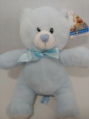 Kids Preferred Plush blue small teddy bear baby toy satin bow white feet - Image 1 of 4