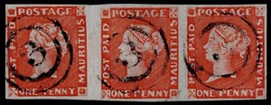 Mauritius 1848 1d Vermilion Early Impression Strip of 3 SG 6 Cat. £27,000.00 - Picture 1 of 2