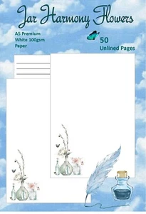 Glas Harmony Blumen ungefüttertes Schreibpapier x 50 A5 Seiten 100 gsm Premium weiß - Bild 1 von 1