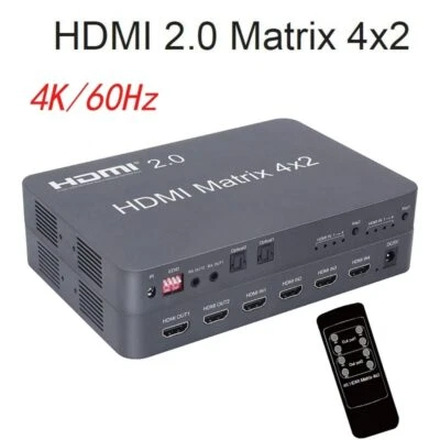 4K 60Hz HDMI 2.0 4x2 Matrix Scaler HDMI Switch Splitter Video Converter Optical - Image 1 of 4