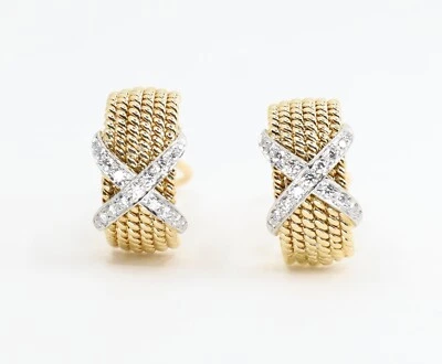 Tiffany & Co Schlumberger Rope Six-Row Diamond Earrings Yellow Gold and Platinum - Image 1 of 4