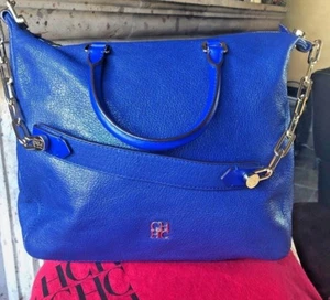 BORSA A TRACOLLA CAROLINA HERRERA IN PELLE A GRANA DI COBALTO - Foto 1 di 12