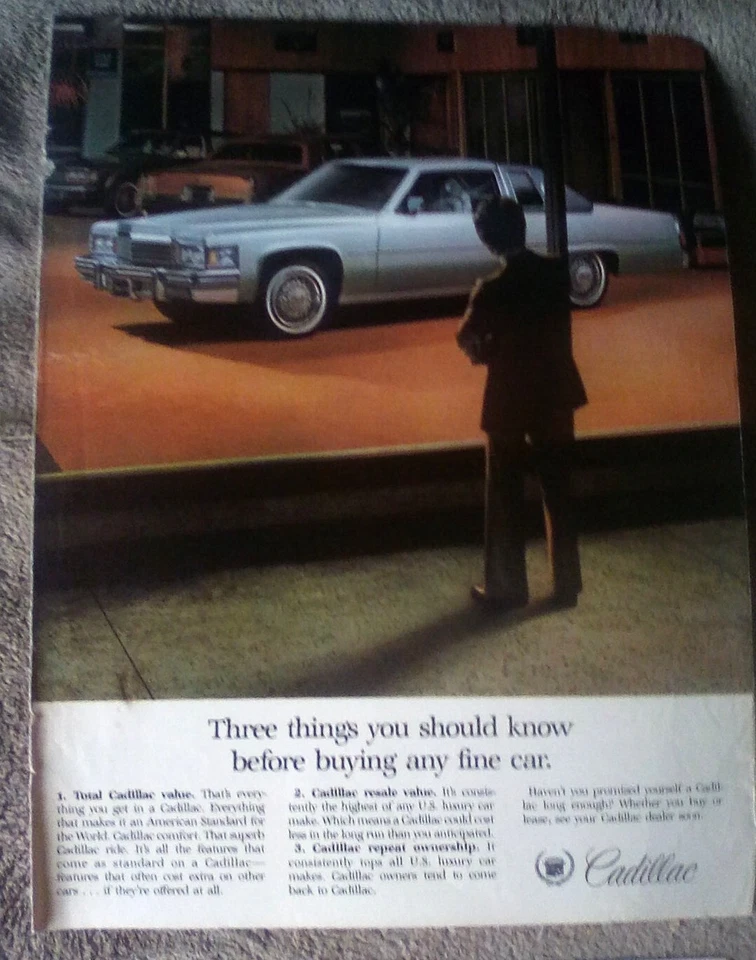 Cadillac 1978 cupé Deville anuncio impreso plateado Foto 1 de 1