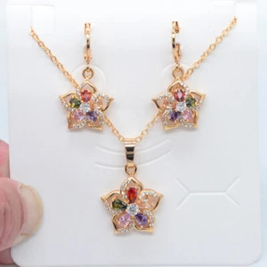 18K Yellow Gold Filled Women Rainbow Topaz Flower Jewelry Set for Engagement - Picture 1 of 4