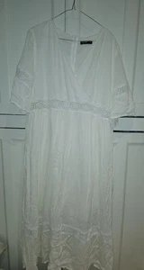 white linen Maxi Dress Size 1xl Linen Crochet Lace trim - Picture 1 of 2