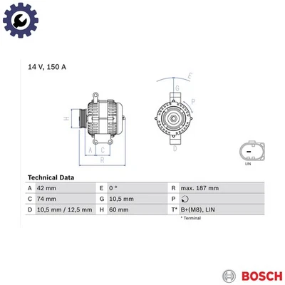 ALTERNATOR 0 986 082 330 FOR FORD AUSTRALIA RANGER/Platform/Chassis/Pickup 2.2L - Image 1 of 4