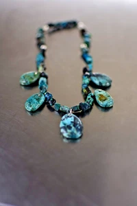 Vintage Grob Türkis Nugget Perlen Halskette 16 Zoll - Bild 1 von 5