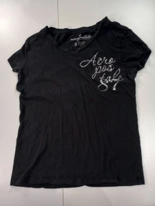 Camiseta Negra Aeropostale Gráfica con Alas y Logo Talla XL Cuello en V Mangas Cortas - Imagen 1 de 5