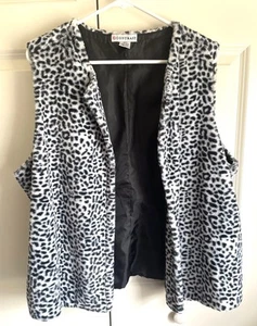 Contrast Plus Size 1X Animal Print Faux Fur Vest Fully Lined - Picture 1 of 6