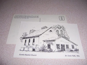 1981 EUREKA BAPTIST CHURCH, ST. CROIX FALLS, WI. Vintage Kunst Postkarte - Bild 1 von 1