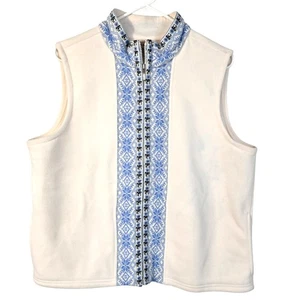 L.L. Bean Fleece Weste Damen XL Creme Blau Nordic Fair Isle Gorpcore LESEN  - Bild 1 von 15