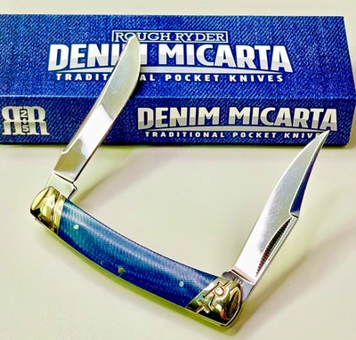 ROUGH RYDER  --  3.5" Long  DENIM  MICARTA  MOOSE  -- (BRAND NEW) in DISPLAY BOX - Image 1 of 4