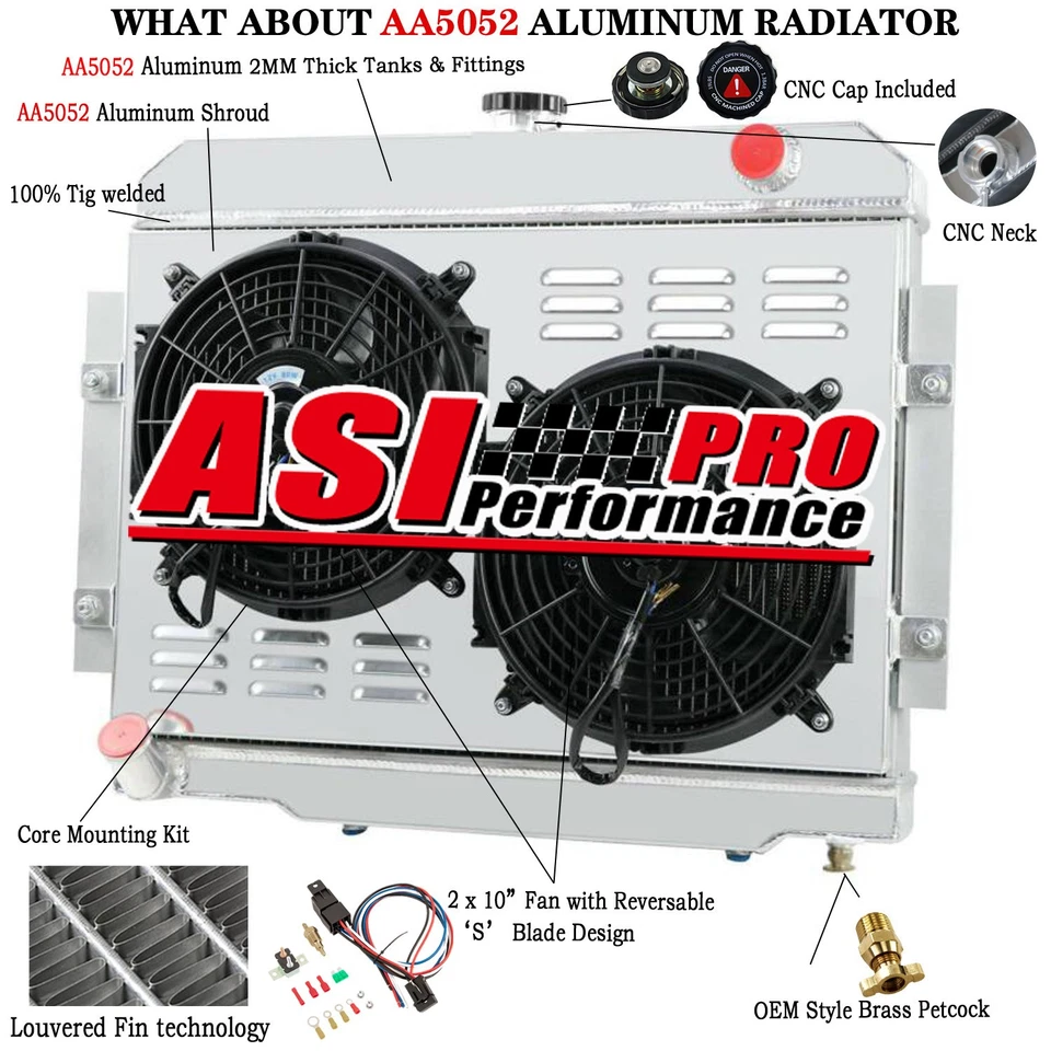 3 Row Aluminum Radiator&Shroud Fan for 1972-86 Jeep CJ CJ5/CJ6/CJ7 Scrambler Foto 1 de 4