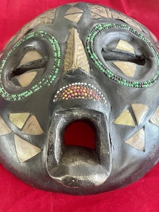 Large Ghanian Handmade Wooden "Okyeame" Masks With Seedbead And Brass 11” - Picture 1 of 6