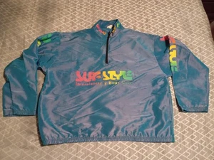 Surf Style Windbreaker One Size Vintage 90s Iridescent Jacket Blue Beach 1/4 zip - Picture 1 of 4