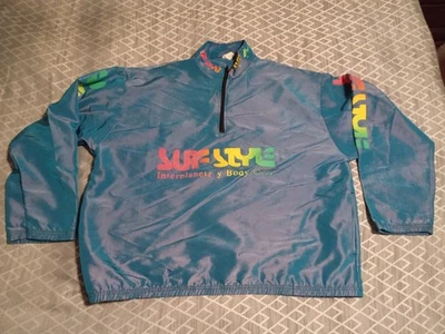Surf Style Windbreaker One Size Vintage 90s Iridescent Jacket Blue Beach 1/4 zip - Image 1 of 4