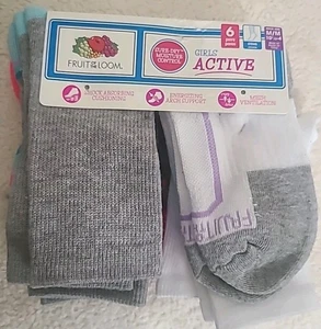 6pr Girls' Cushion Crew Socks Medium 10-4 Fruit of the Loom - Picture 1 of 4