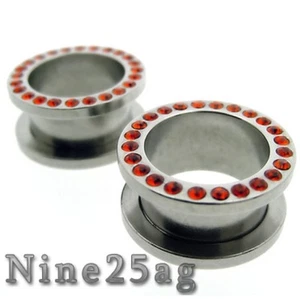 PAIR OF 000g 7/16 INCH W/ RED GEM FLESH TUNNELS EARLET PLUGS 12MM - Picture 1 of 1