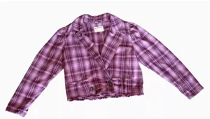 FREE PEOPLE We The Free Alessandra Purple Plaid Cropped Blazer Jacket Sz Small - Picture 1 of 7