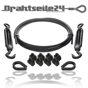 Drahtseil Stahlseil Set Schwarz Kausche Seilspanner Spannschlösser Seilklemme - Bild 1 von 9