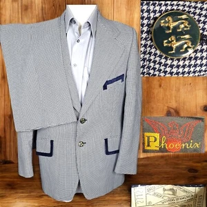 Phoenix 2 Piece Suit Mens 40R 36X31 Houndstooth Multicolor Gold Button 1970s VTG - Picture 1 of 16