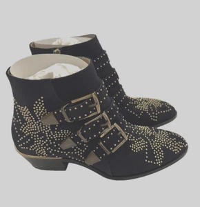Chloe Susanna Boots Size 35.5 Navy Suede Celtic Night Ankle Bootie + Dustbag box - Picture 1 of 15