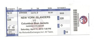 2015 NEW YORK ISLANDERS VS COLUMBUS TICKET STUB 4/11 NASSAU LAST REGULAR GAME BO - Picture 1 of 1