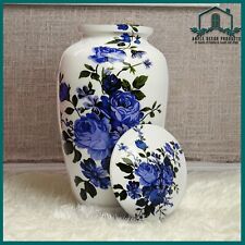 Modern Elegance Blue Flower: Large Adult Cremation Urns for Human Ashes & Pet