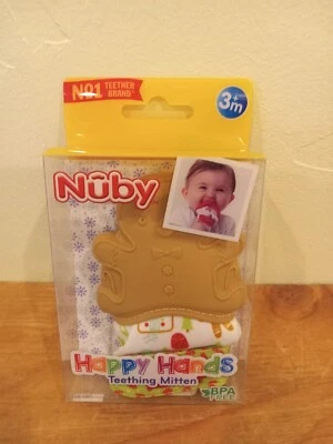 Nuby Happy Hands Teething Mitten BPA Free Gingerbread Man Christmas Holiday Gift - Image 1 of 2