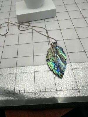 Broche de hoja de abulón de plata de ley vintage como está cadena de 16" es 925 ja1 Foto 1 de 4