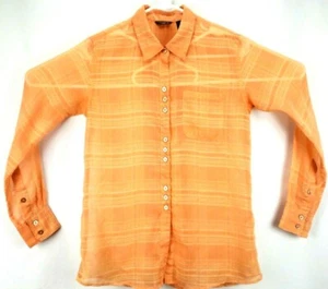 Merrell Women's Shirt Size XXS Long Sleeve Button Up  Orange/White Striped - Picture 1 of 6