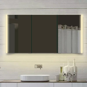 spiegelschrank Badezimmerschrank Wandschrank Aluminium LED mit Steckdose 140x70 - Bild 1 von 4