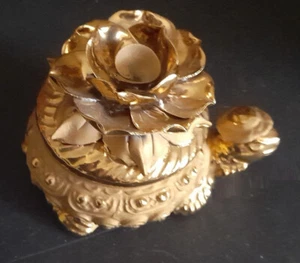 VINTAGE grazioso cofanetto scatola portagioie oggetti dolci ceramica oro a rosa - Foto 1 di 4