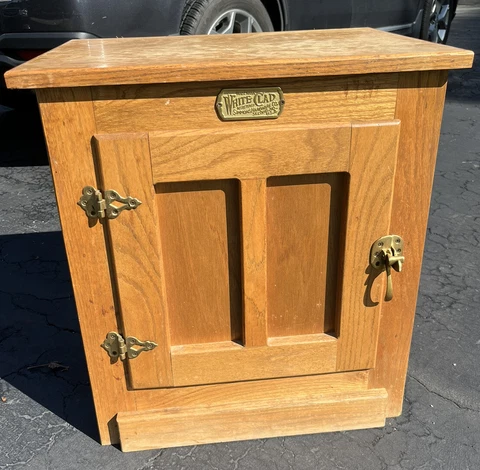 Vintage White Clad Oak Wood Ice Box Nightstand Cabinet Chest End Table Cover