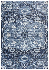 5x7 Rizzy Rugs Blue Floral Vines Lines Area Rug PN6962 - Aprx 5' 3" x 7' 6" - Picture 1 of 2