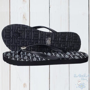 NWT TOMMY HILFIGER AUTHENTIC WOMEN'S BLACK THONG FLIP FLOPS SANDALS - Picture 1 of 6