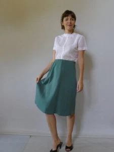 Vintage 50s 12 M wool knit flared flared skirt green excellent - Picture 1 of 5