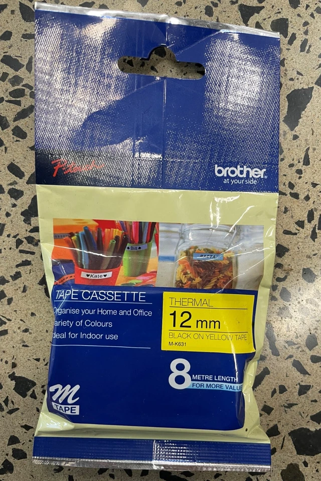 Brother P-Touch M-K631 12mm Thermal Label Tape Black on Yellow 8m Cassette - image 1 of 1