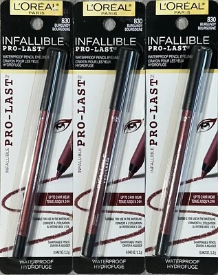 (3) Loreal Infallible Pro Last Waterproof 24HR Pencil Eyeliner ~ 830 burgundy - Image 1 of 2