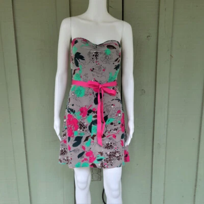 COREY LYNN CALTER Gray Floral Silk Strapless Dress 4 - Image 1 of 4