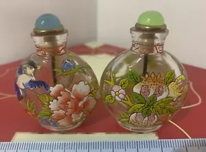 Vintage Chinese Fine Painted Snuff Bottle Decorated With Birds Flowers Lot of 2 - Picture 1 of 5